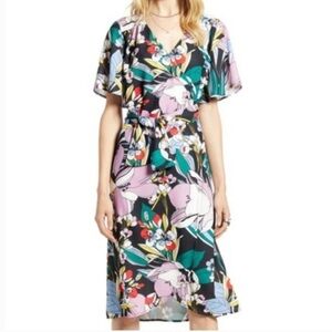 NWT Halogen Multicolor Wrapped Midi Dress in Zola Multi Prints